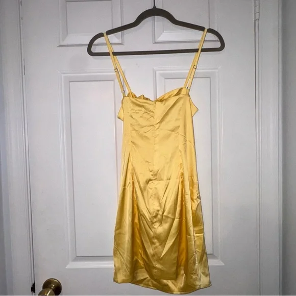 Meshki Tasia Tie Front Satin Mini Dress in Lemon yellow S NWT - Picture 10 of 16